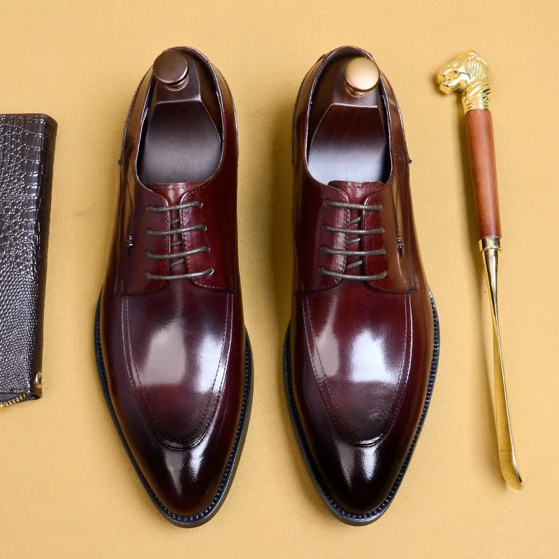 Stylish Classic Genuine Leather Lace - Up Pointed Toe Loafers
