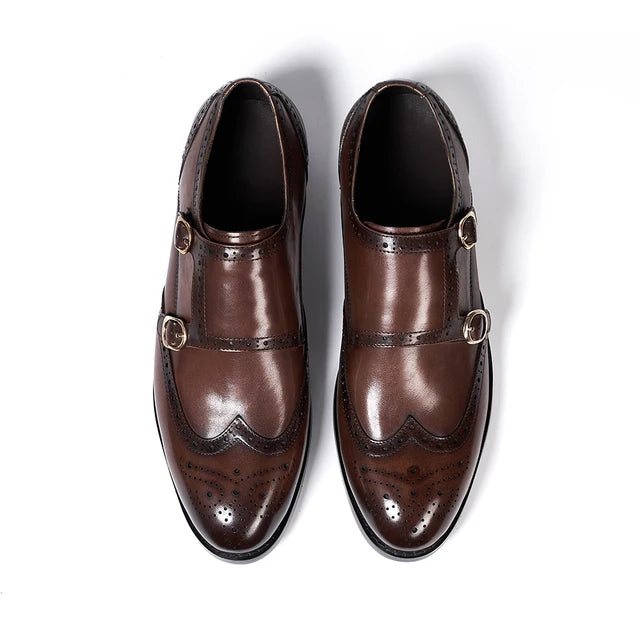 Timeless Double Buckle Genuine Leather Men's Monk Shoes for a Sophisticated Look