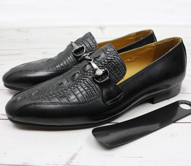 Men's Brown and Black Genuine Leather Chain Strap Slip-On Casual Loafers Shoes for Spring and Autumn