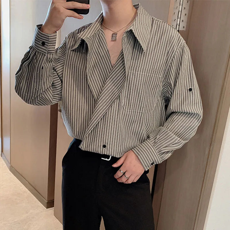 Stylish Striped Loose Lapel Breathable Cotton Shirt for Casual Wear