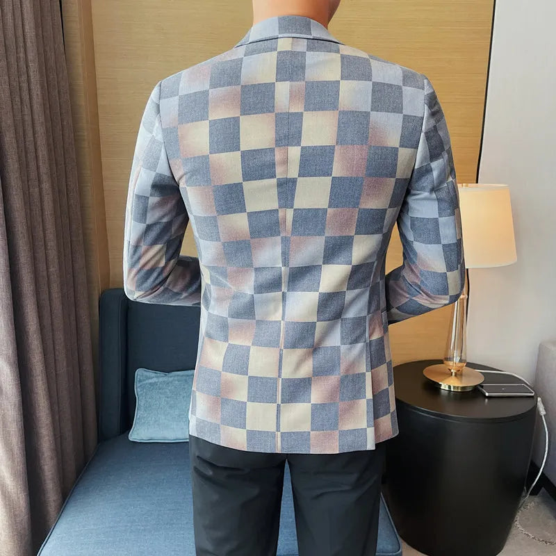 Stylish Classic Checked Single-Breasted Cotton-Polyester Blazer