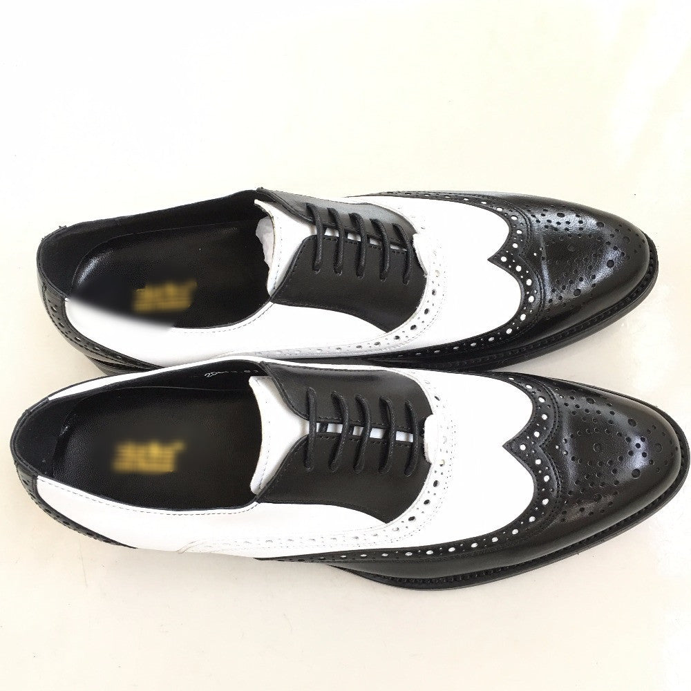 Classic Men's Oxford Style Black and White Brogue Dress Shoes for Formal and Business Occasions