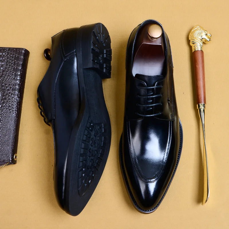 Stylish Classic Genuine Leather Lace - Up Pointed Toe Loafers