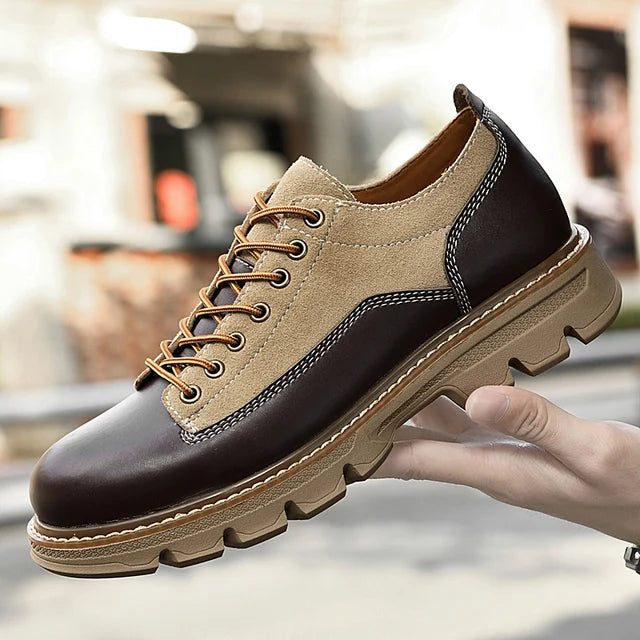 Stylish Casual Vintage British Cowhide Leather Lace-up Shoes for Fashionable Outings