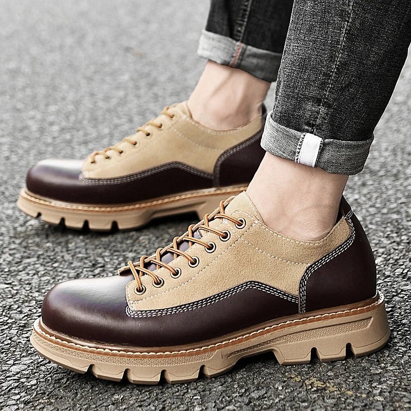 Stylish Casual Vintage British Cowhide Leather Lace-up Shoes for Fashionable Outings