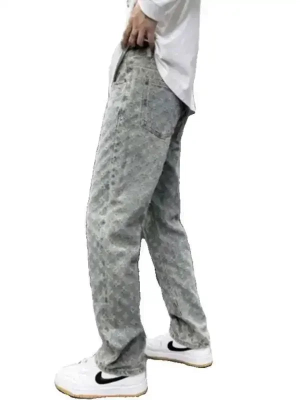 Stylish Retro Jacquard Patterned Streetwear Comfort Jeans