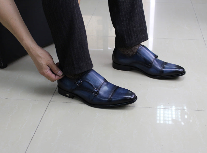 Exquisite Hand - Painted Double Monk Strap Shoes for Men in Classic Style