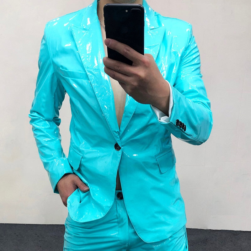 Colorful Spring Reflective Solid Polyester Slim-Fit Blazer