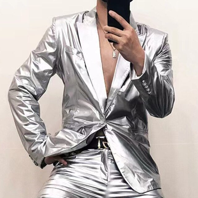 Colorful Spring Reflective Solid Polyester Slim-Fit Blazer