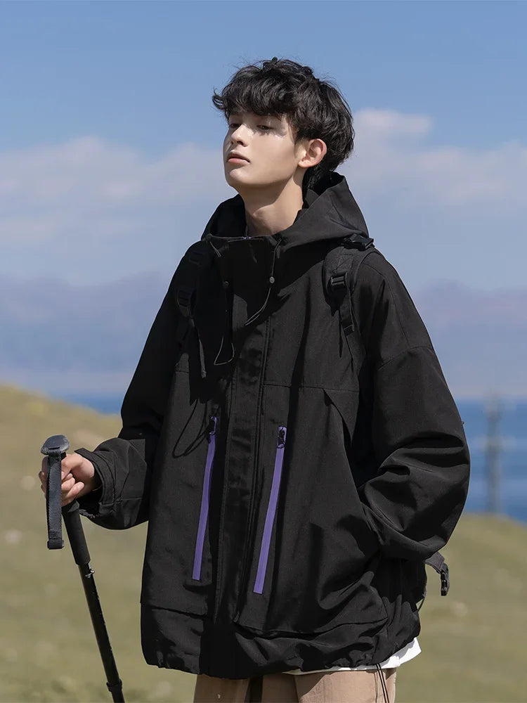 High - Quality Solid - Pattern Waterproof Hooded Breathable Casual Jacket for All - Weather Use