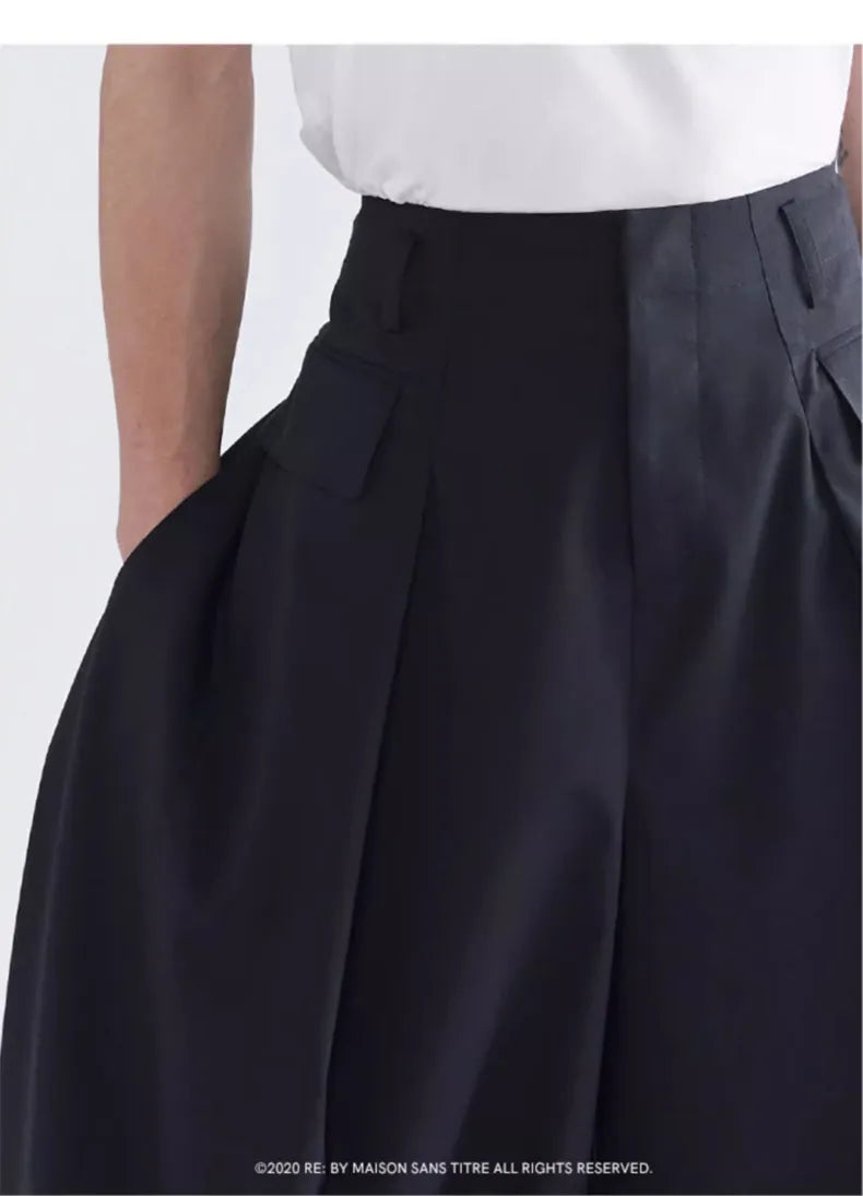 Stylish Loose-Fitting Casual Black Lantern-Style Wide Leg Baggy Trousers