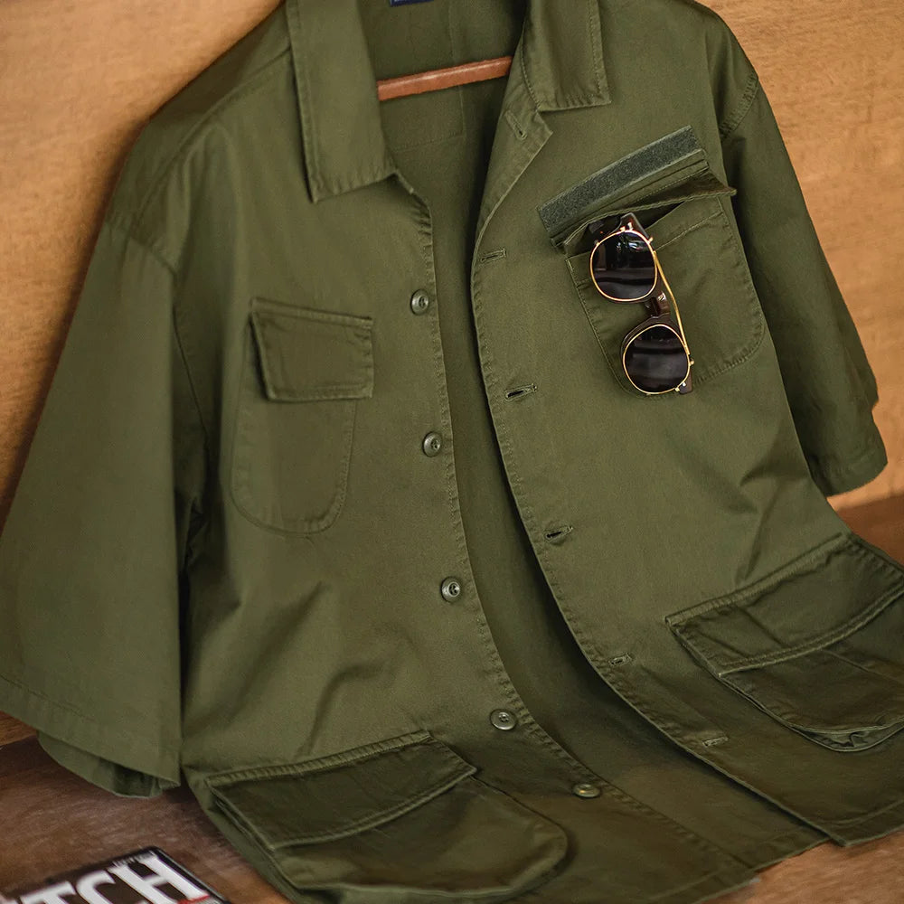 High - Quality Vintage Solid Green Loose - Fit Cotton Shirt