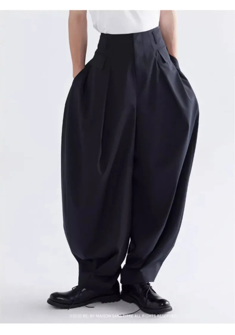 Stylish Loose-Fitting Casual Black Lantern-Style Wide Leg Baggy Trousers