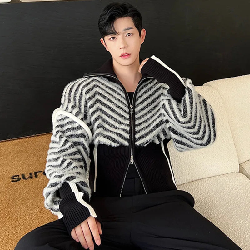 Stylish Casual Knitted Jacket with Stripe Contrast