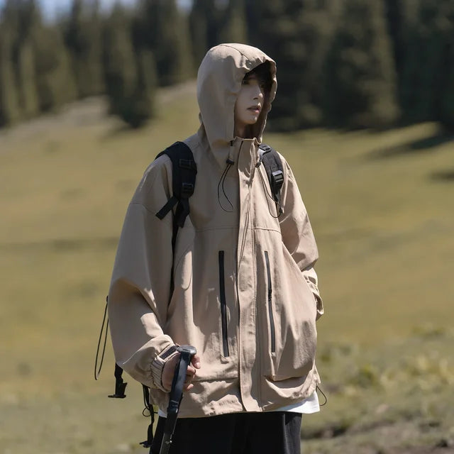 High - Quality Solid - Pattern Waterproof Hooded Breathable Casual Jacket for All - Weather Use