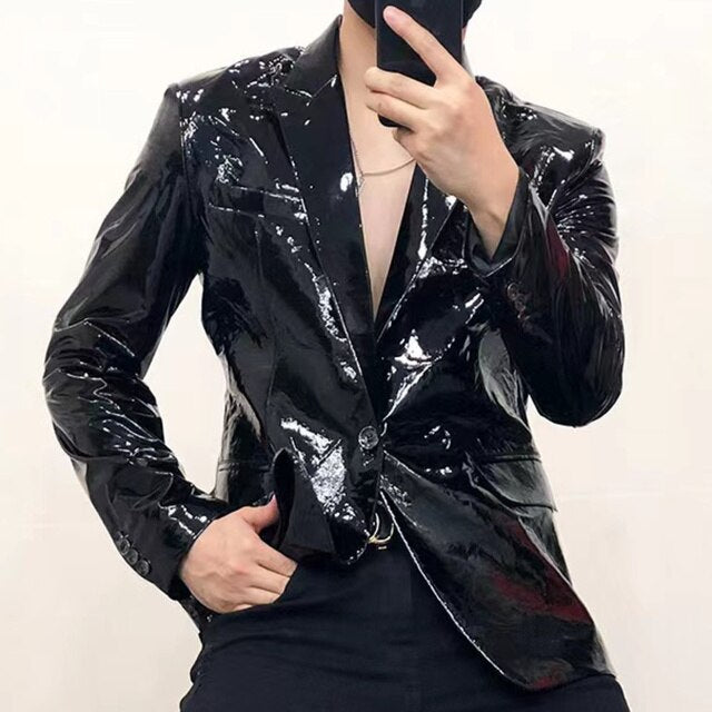 Colorful Spring Reflective Solid Polyester Slim-Fit Blazer