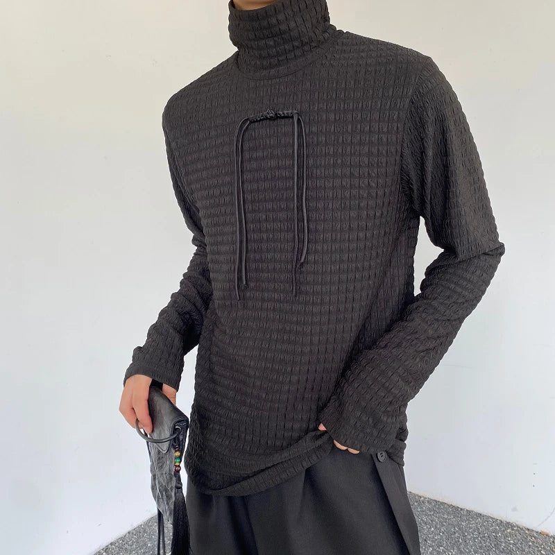 Casual Solid Plaid Textured Long - Sleeve Turtleneck Sweater for All Seasons