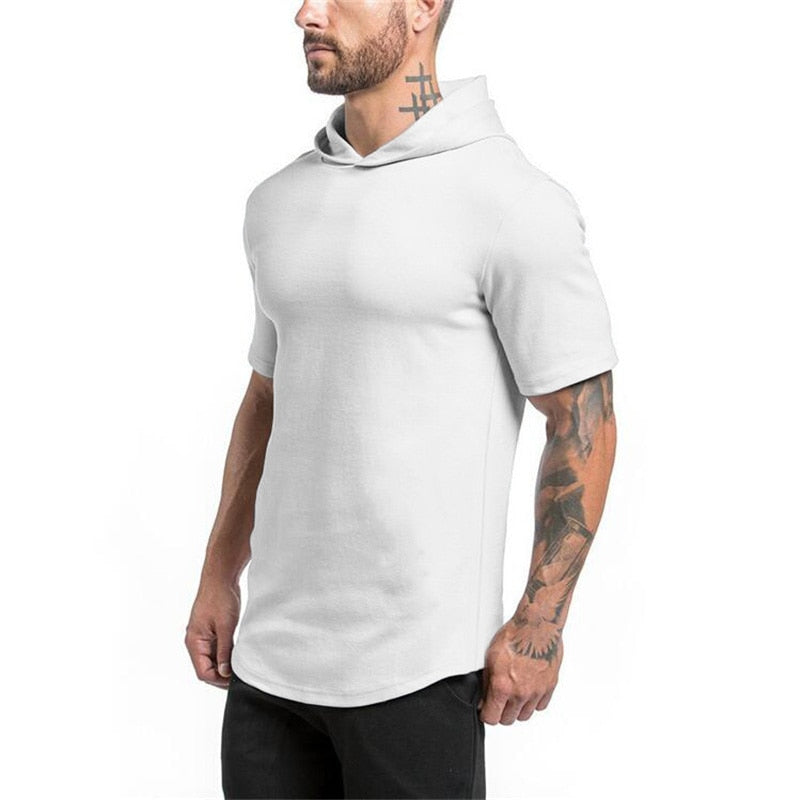 Men's Short-Sleeved Gym-Fashion Hooded T-Shirt for Active Workout