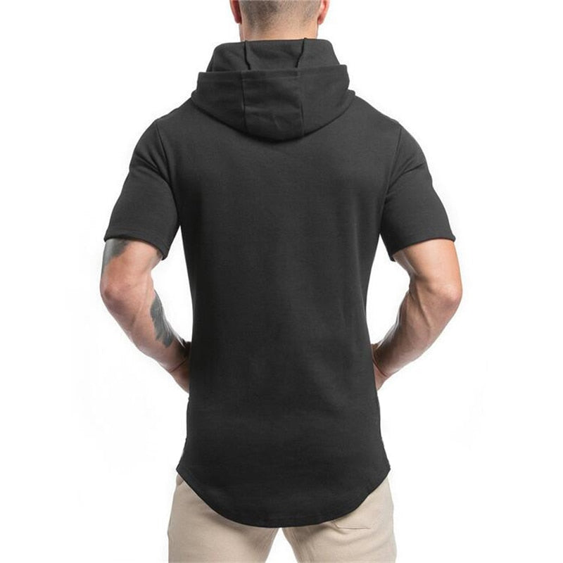 Men's Short-Sleeved Gym-Fashion Hooded T-Shirt for Active Workout