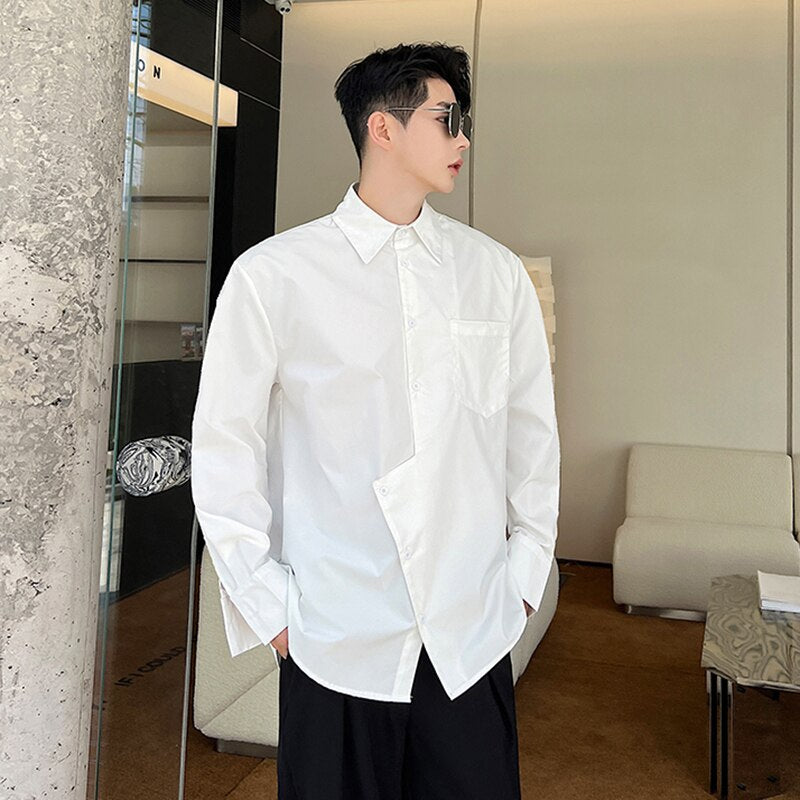 Stylish Solid Long Sleeve Shirt with Irregular Pocket