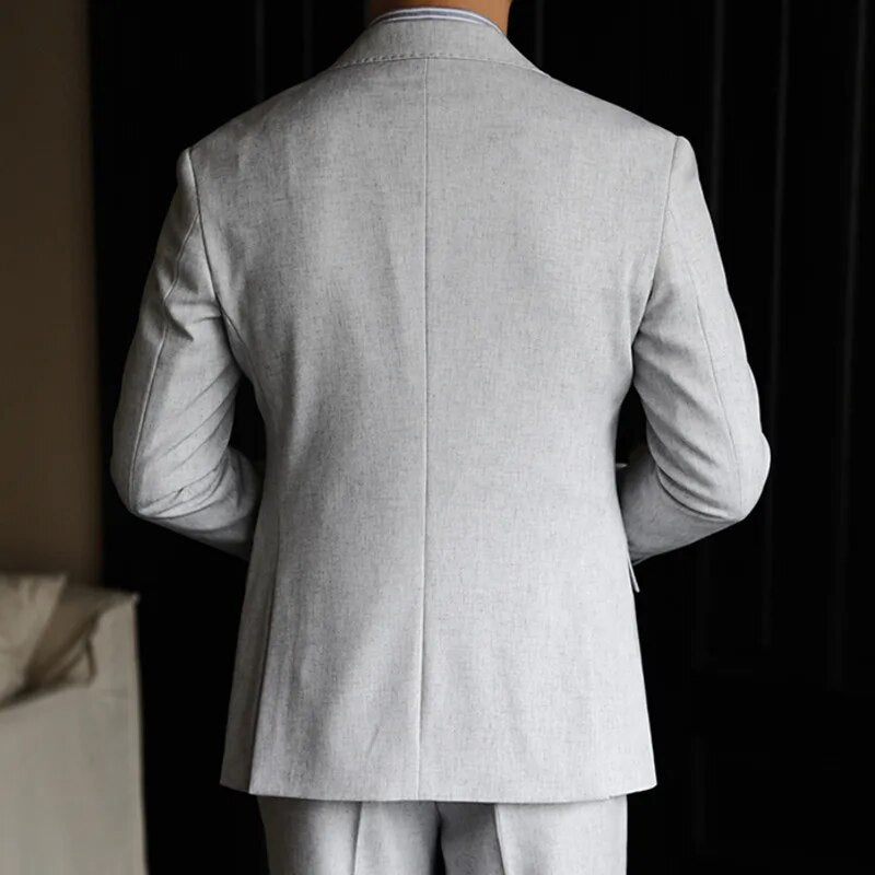 Stylish Solid Gray Single-Breasted Polyester Skinny Fit Suit