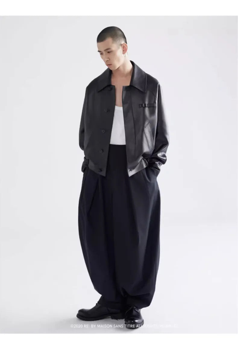 Stylish Loose-Fitting Casual Black Lantern-Style Wide Leg Baggy Trousers
