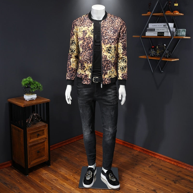 Exquisite Luxury Leopard-Printed Fashionable Bomber Jacket for Stylish Individuals