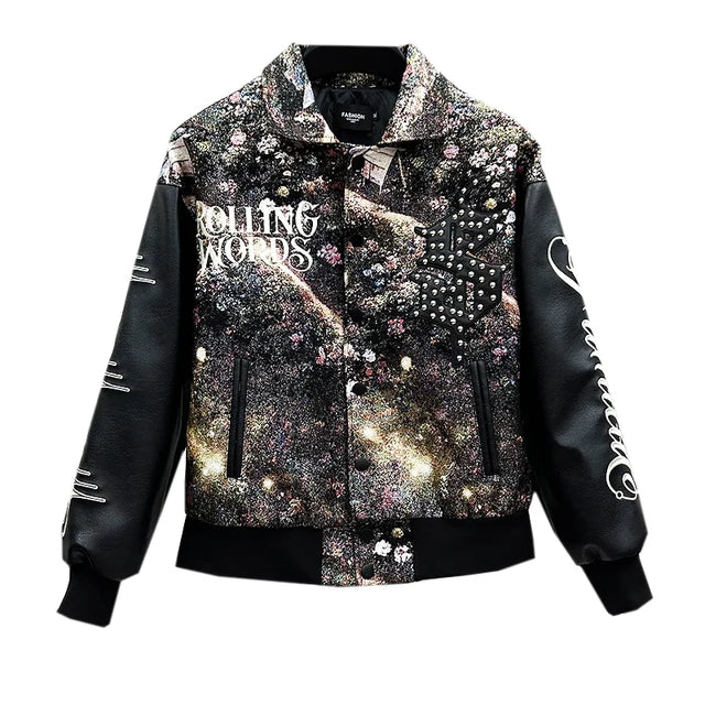 Stylish Abstract Embroidery Letter Spliced Casual Jacket for Fashion Lovers