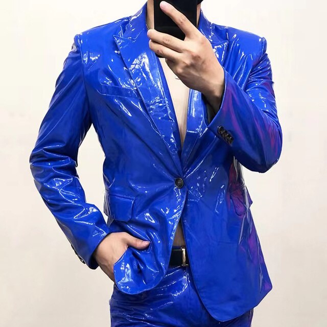 Colorful Spring Reflective Solid Polyester Slim-Fit Blazer