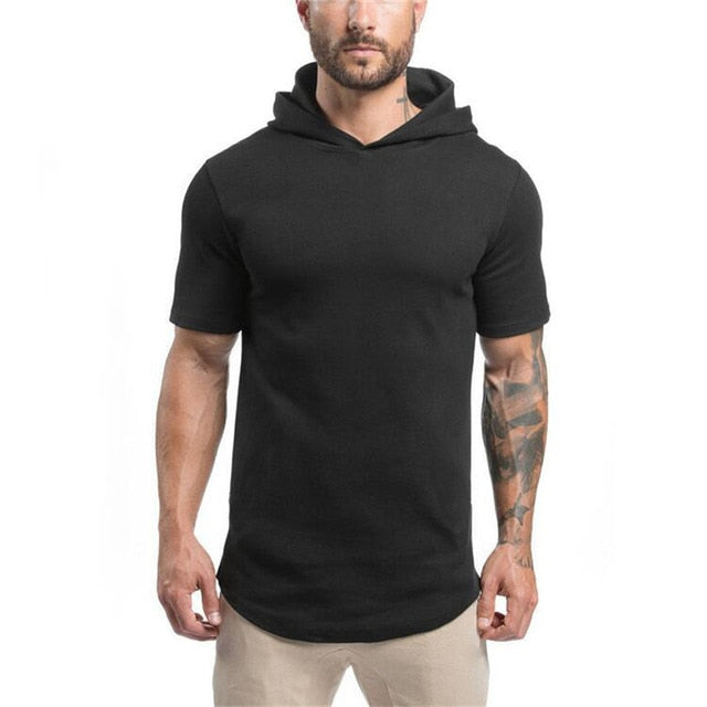 Men's Short-Sleeved Gym-Fashion Hooded T-Shirt for Active Workout