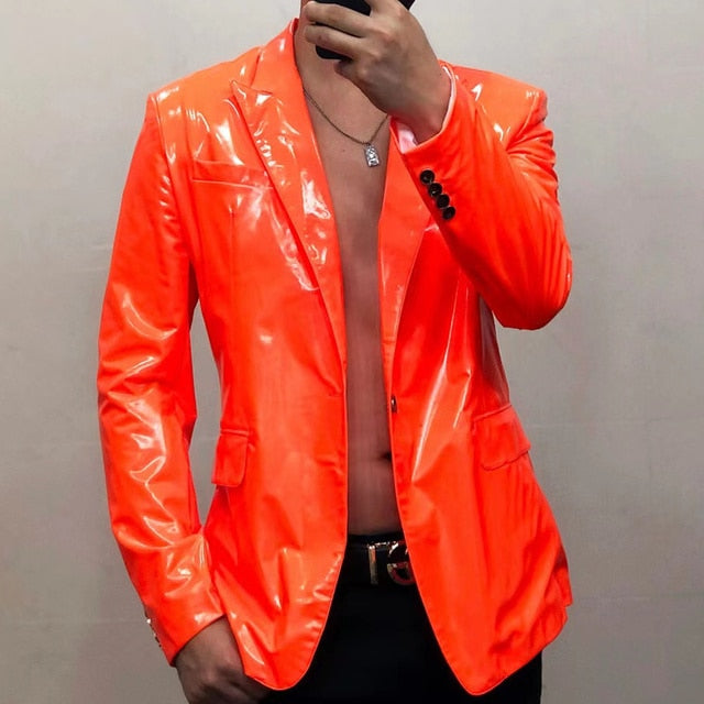 Colorful Spring Reflective Solid Polyester Slim-Fit Blazer