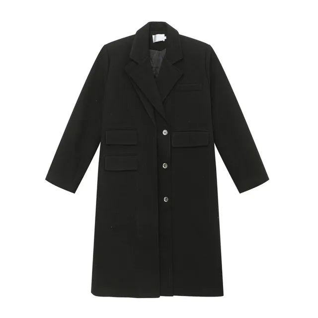 Cozy Solid Double - Layer Multi - Pocket Long Cotton - Polyester Coat