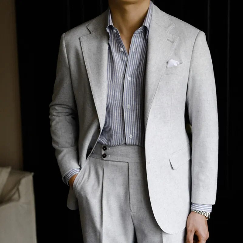 Stylish Solid Gray Single-Breasted Polyester Skinny Fit Suit