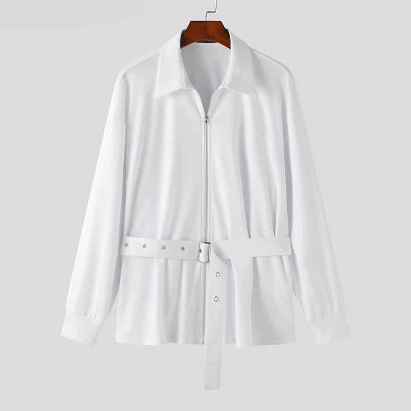 Stylish Solid Color Lapel Zipper and Belted Casual Jacket for Everyday Wear