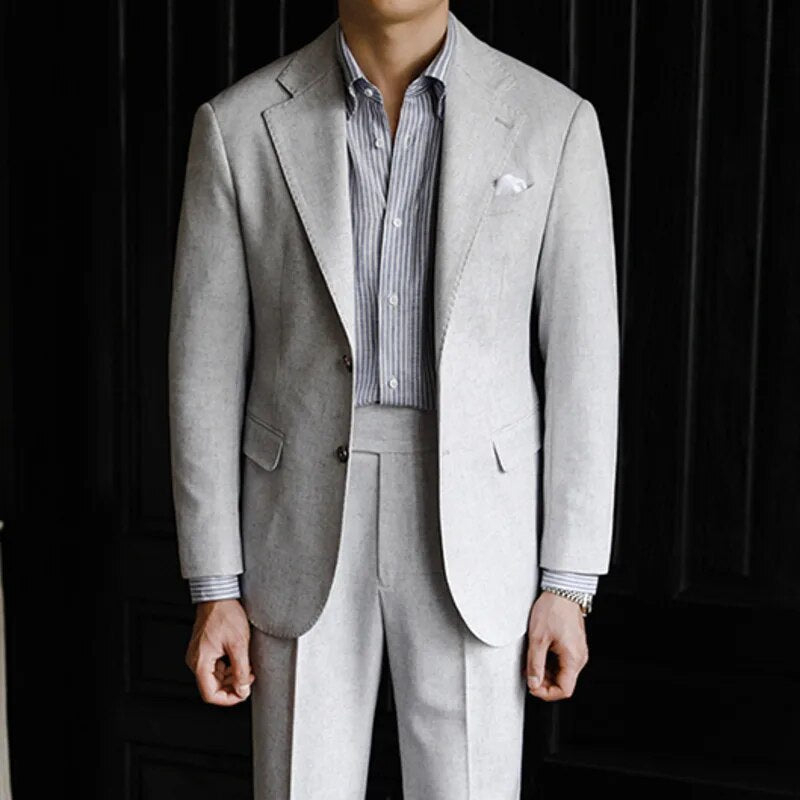 Stylish Solid Gray Single-Breasted Polyester Skinny Fit Suit