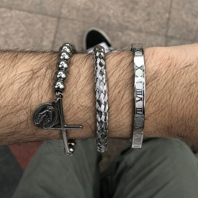 Fashionable Stainless Steel Beads and Cross Tag Charm Bracelets for All Occasions