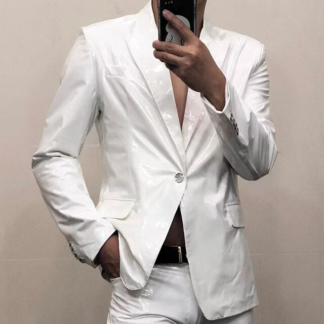 Colorful Spring Reflective Solid Polyester Slim-Fit Blazer