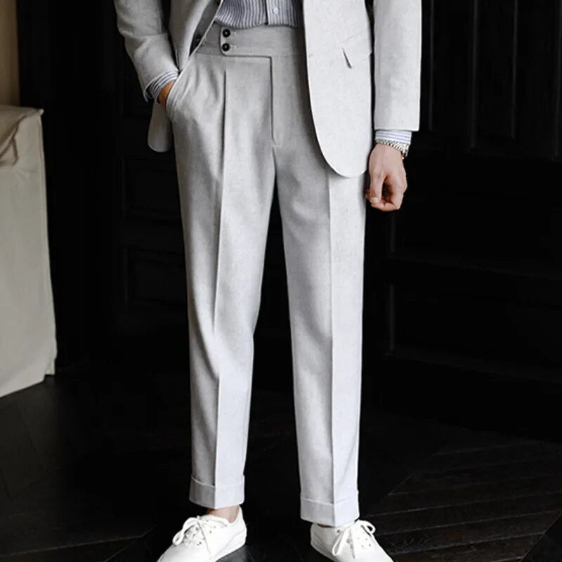 Stylish Solid Gray Single-Breasted Polyester Skinny Fit Suit