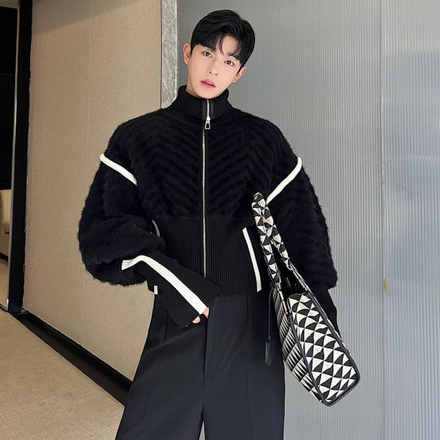Stylish Casual Knitted Jacket with Stripe Contrast