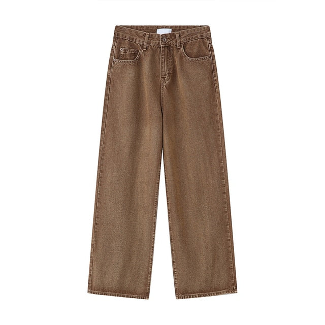 Soft and Durable Butter Brown Straight-Leg Casual Denim Jeans