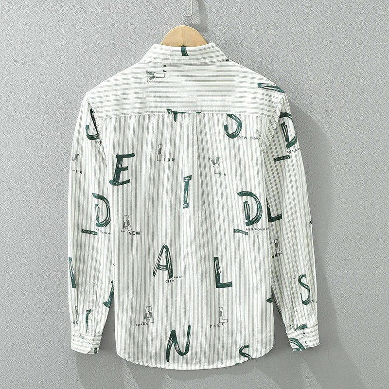 Stylish Letter Striped Shirt with Comfortable Pocket