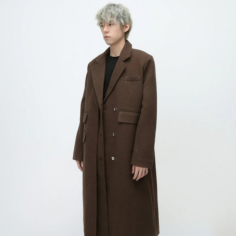 Cozy Solid Double - Layer Multi - Pocket Long Cotton - Polyester Coat