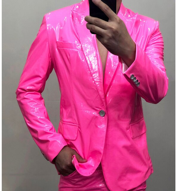 Colorful Spring Reflective Solid Polyester Slim-Fit Blazer