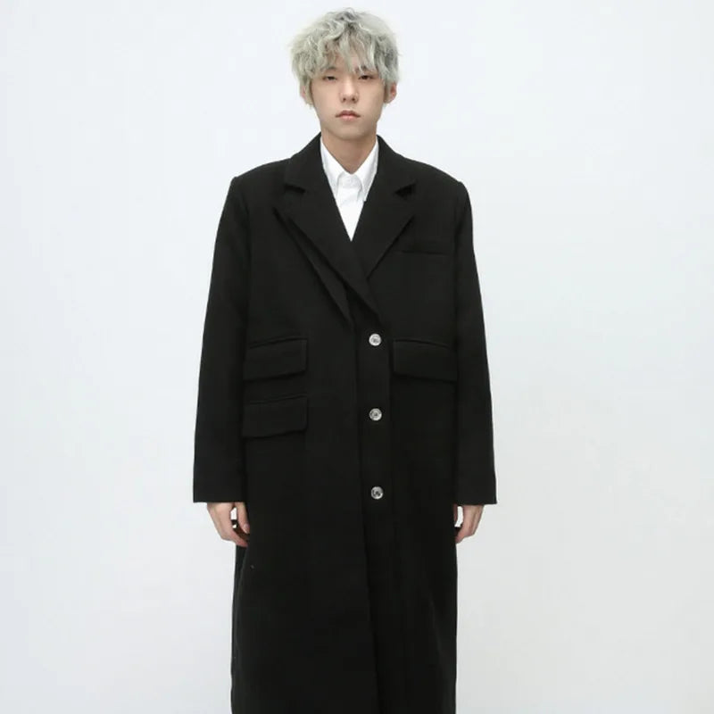 Cozy Solid Double - Layer Multi - Pocket Long Cotton - Polyester Coat