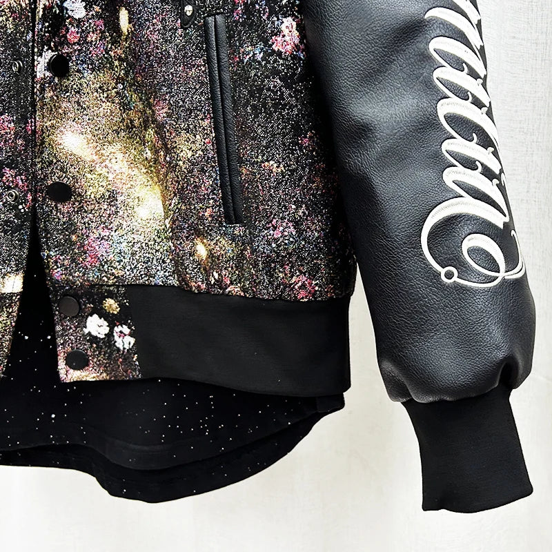 Stylish Abstract Embroidery Letter Spliced Casual Jacket for Fashion Lovers