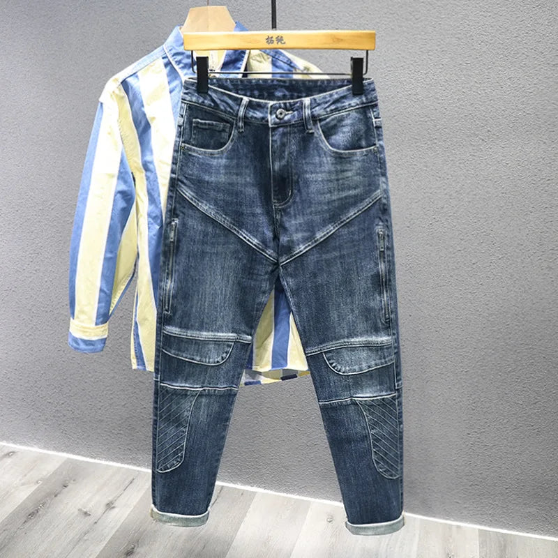 Stylish Spliced Hip-Hop Denim Jeans for All-Year Wear