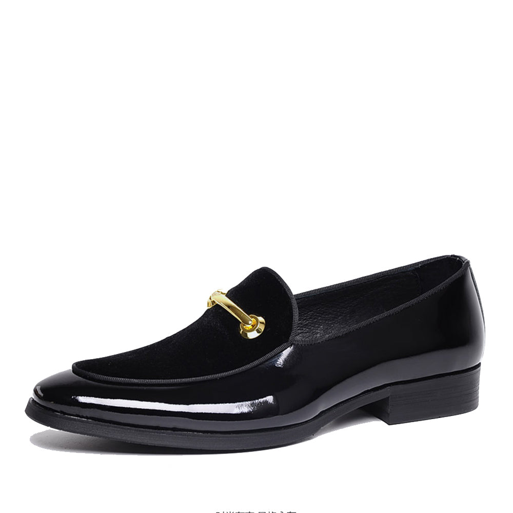 Elegant Metal Buckle Decorated Tuxedo-Style Men's Loafers Shoes for Formal Occasions