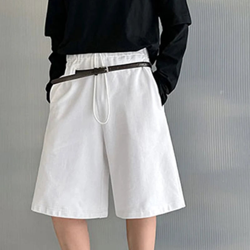 Comfortable Polyester High-Waisted Loose Drawstring Straight-Fit Shorts