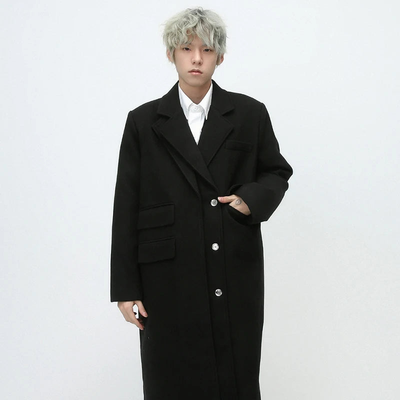 Cozy Solid Double - Layer Multi - Pocket Long Cotton - Polyester Coat