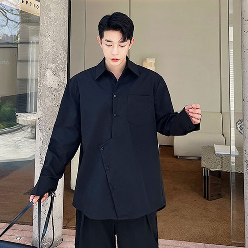 Stylish Solid Long Sleeve Shirt with Irregular Pocket